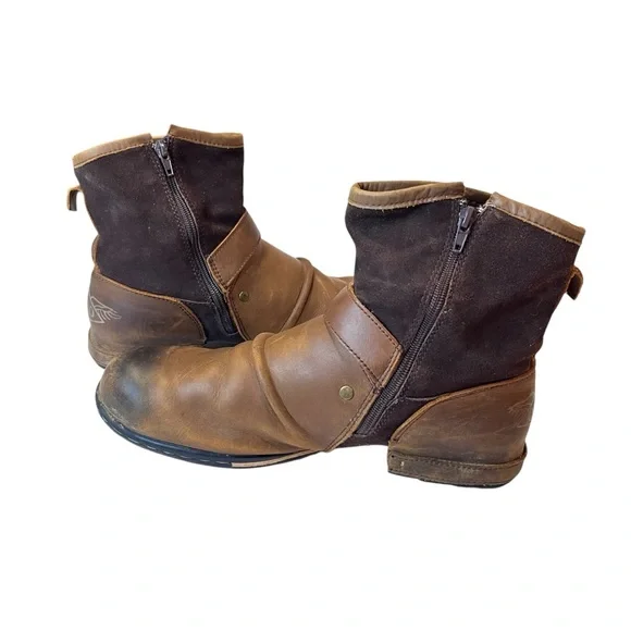 OTTO ZONE Cowboy/Motorcycle Boots, Brown Leather, Side Zippers, Buckles, Sz 11.5 - Picture 6 of 11